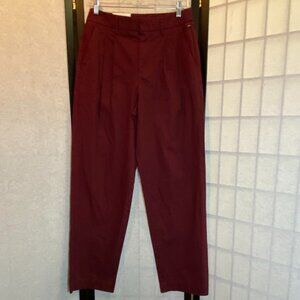 A New Day High Rise Straight Double Pleated Chino Trousers Pants 4 Burgundy NEW